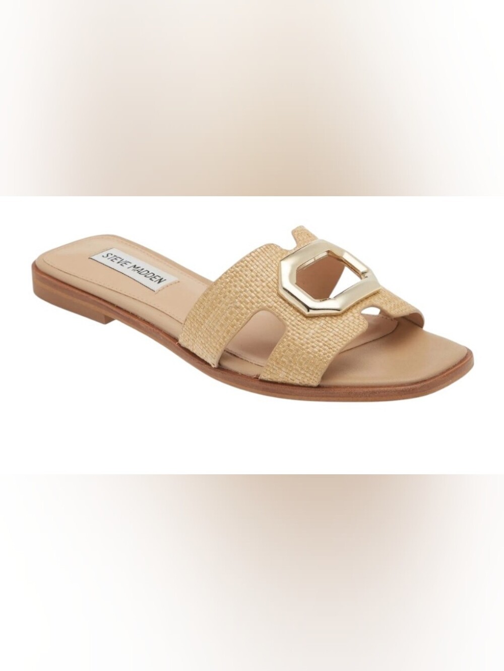 STEVE MADDEN Harlene Natural Raffia Slide Sandal with Gold Hardware 8.5 Resort